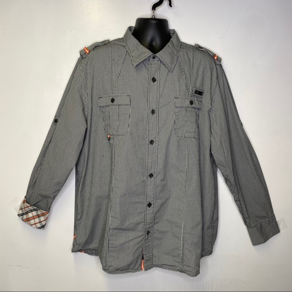 CAVI 4XL Black White Long Sleeve Button Up Shirt